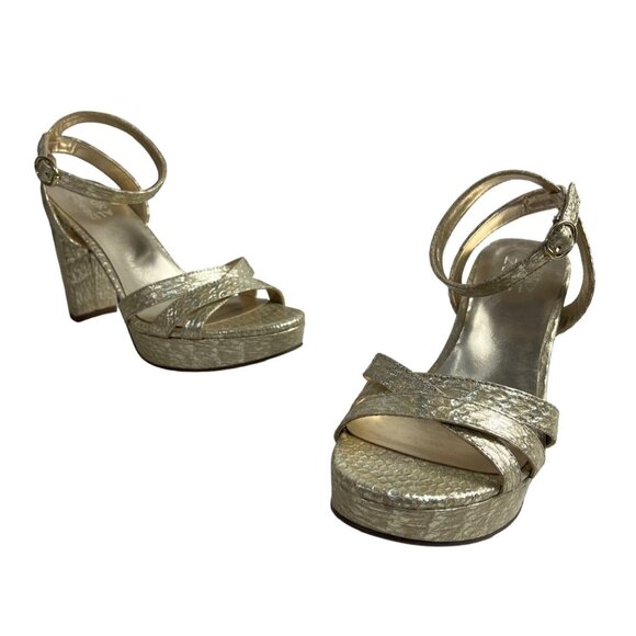 Naturalizer Gold Snake Skin Mallory Ankle Strap Platform Heel Sz 8W - New - Picture 1 of 12